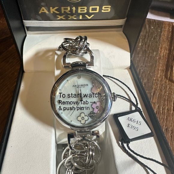 Akribos XXIV Silver Watch with Chain Bracelet